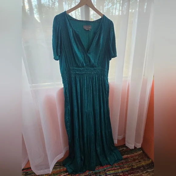 Anthropologie Teal V-Neck Tiered Maxi Dress - Picture 1 of 4